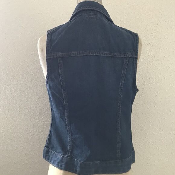 Express Indigo Blue Denim Jean Sleeveless Trucker Vest Pockets NWOT XS - Picture 6 of 10